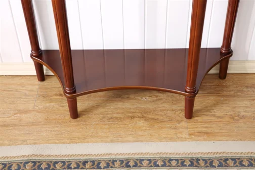 Mesa de console de madeira maciça com gaveta, prateleira de armazenamento de entrada semicírculo, mesa de varanda de meia lua elegante sofá vintage para sala de estar (cor nogueira (59,9 cm C - Imagem 7