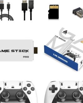 Game Stick Retrô 4K HDMI Plug and Play com 20.000+ Jogos, 9 Emuladores, 2 Controles Sem Fio 2.4GHz, Console Portátil para TV com Cartão TF 64GB, Branco