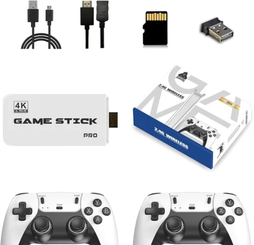 Game Stick Retrô 4K HDMI Plug and Play com 20.000+ Jogos, 9 Emuladores, 2 Controles Sem Fio 2.4GHz, Console Portátil para TV com Cartão TF 64GB, Branco - Imagem 2