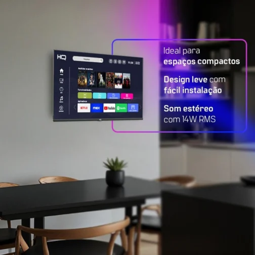 Smart TV HQ 32" HD tela sem bordas Androind 12 design slim HQS32NKHM - Imagem 5