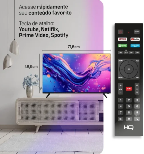 Smart TV HQ 32" HD tela sem bordas Androind 12 design slim HQS32NKHM - Imagem 7