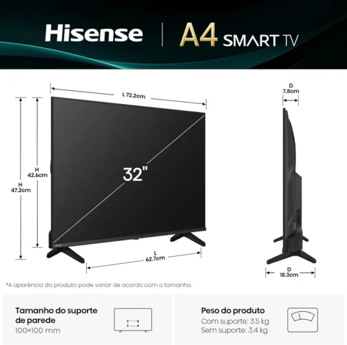 Hisense Smart TV HD 32" Polegadas 32A4NV - Imagem 5