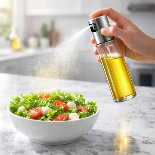 Borrifador Spray Azeite Óleo Vinagre Pulverizador Cozinha Premium Vidro Inox Multiuso Galheteiro Controle de Óleo Alimentação Saudável Prático Resistente Uso Doméstico e Profissional - Imagem 2