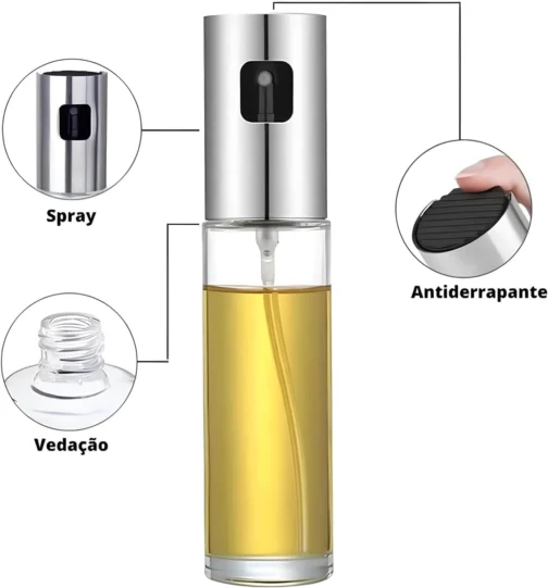 Borrifador Spray Azeite Óleo Vinagre Pulverizador Cozinha Premium Vidro Inox Multiuso Galheteiro Controle de Óleo Alimentação Saudável Prático Resistente Uso Doméstico e Profissional - Imagem 5