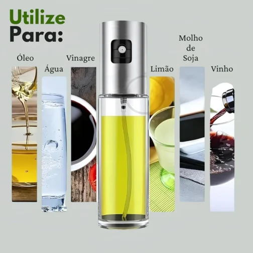 Borrifador Spray Azeite Óleo Vinagre Pulverizador Cozinha Premium Vidro Inox Multiuso Galheteiro Controle de Óleo Alimentação Saudável Prático Resistente Uso Doméstico e Profissional - Imagem 9