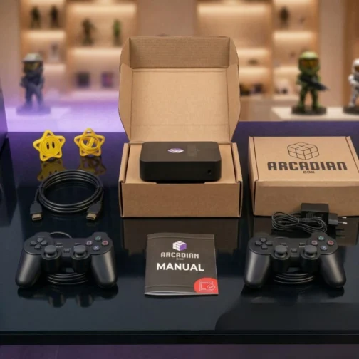 Arcadian Box Console Retro - Sistema Multijogos 4K HDMI - Inclui 2 Controles USB - Compatível com PS1, N64, SNES e Arcade - Imagem 4