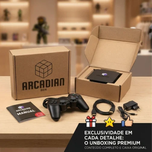 Arcadian Box Console Retro - Sistema Multijogos 4K HDMI - Inclui 2 Controles USB - Compatível com PS1, N64, SNES e Arcade - Imagem 5