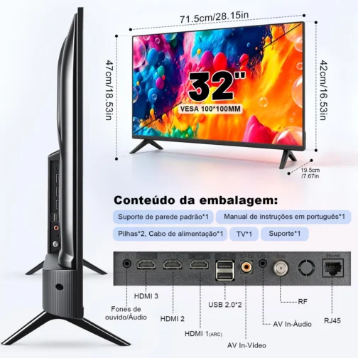 Smart TV 32 Polegadas, Whale 10.0, LED HD Ready, Wi-Fi e Bluetooth, Dolby Atmos, Netflix e YouTube, 3x HDMI - Imagem 9