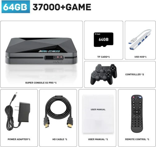 Kinhank Retro Game Console Super Console X2 Pro Built-in 65000+ Games, Video Game Console Android 9.0/Emuelec 4.6, S905X2 Chip, 4K UHD Output,2.4G/5G, BT 5.0 - Imagem 7