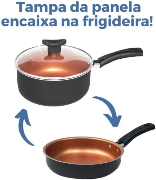 Jogo de Panelas 10 Peças Preto Antiaderente c/Tampa de Vidro e Utensílios - Imagem 6