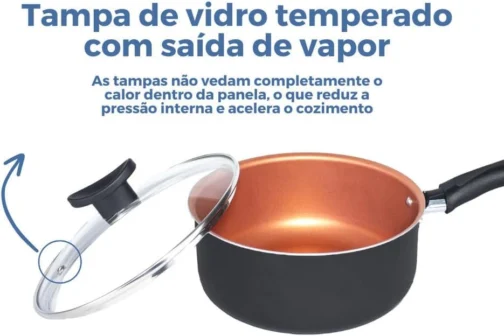 Jogo de Panelas 10 Peças Preto Antiaderente c/Tampa de Vidro e Utensílios - Imagem 7