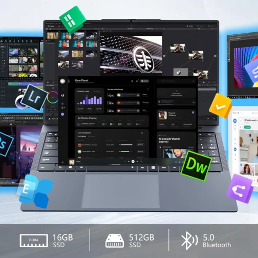 KUMNOSAL Laptop de 16 polegadas, tela FHD IPS 1200p, laptop para jogos i5 (até 3,6 GHz) para 16 GB LPDDR4 RAM 512 GB SSD, WiFi aberto de 180 ângulos, 5, teclado retroiluminado HDMI, gráficos UHD 617 - Imagem 3