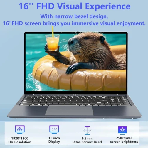 KUMNOSAL Laptop de 16 polegadas, tela FHD IPS 1200p, laptop para jogos i5 (até 3,6 GHz) para 16 GB LPDDR4 RAM 512 GB SSD, WiFi aberto de 180 ângulos, 5, teclado retroiluminado HDMI, gráficos UHD 617 - Imagem 5