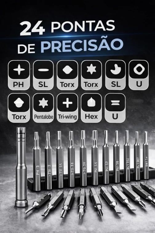 Kit Chave de Fenda de Precisão 24 em 1 com Estojo Magnético – Conjunto Profissional para Reparos em Celular, Notebook, Relógios, Óculos e Eletrônicos - Imagem 6