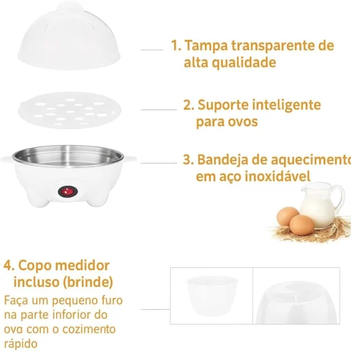 Cozedor Elétrico de Ovos a Vapor 7 Unidades, Egg Cooker Portátil com Desligamento Automático, Escalfador Legumes Vapor, Compacto para Café da Manhã Saudável, Cozinha, Trailer e Viagem 110V - Imagem 7