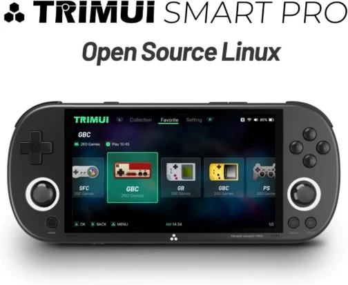 Video Game Console Trimui Smart Pro Emulador Mini Game, SD 64 GB, Tela HD IPS de 4,9 Pol, Sistema Linux, Suporte a Mais de 5500 Jogos Clássicos, Gamepad sem Fio 2.4G/5G, WiFi Bluetooth - Preto. - Imagem 2