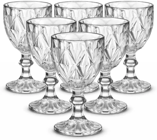Jogo de 6 Taças de Vidro Diamond Transparente 315ml Design Elegante e Resistente Ideal para Suco Água Refrigerante Drinks e Café Transparente para Cozinha Bar e Restaurante - Imagem 2