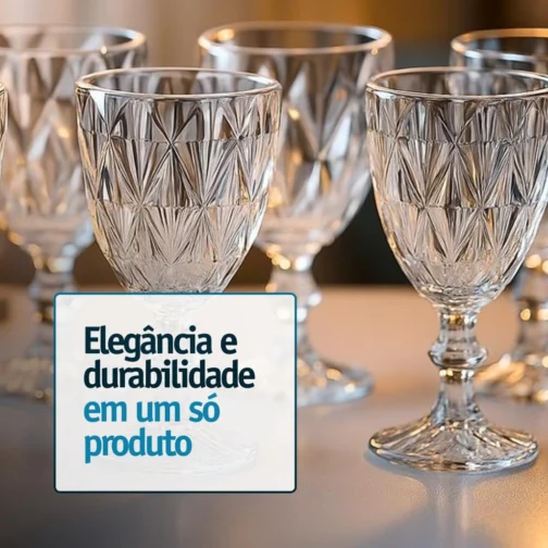 Jogo de 6 Taças de Vidro Diamond Transparente 315ml Design Elegante e Resistente Ideal para Suco Água Refrigerante Drinks e Café Transparente para Cozinha Bar e Restaurante - Imagem 5
