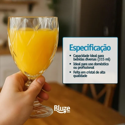 Jogo de 6 Taças de Vidro Diamond Transparente 315ml Design Elegante e Resistente Ideal para Suco Água Refrigerante Drinks e Café Transparente para Cozinha Bar e Restaurante - Imagem 6