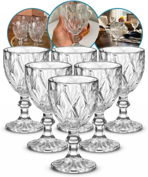 Jogo de 6 Taças de Vidro Diamond Transparente 315ml Design Elegante e Resistente Ideal para Suco Água Refrigerante Drinks e Café Transparente para Cozinha Bar e Restaurante - Imagem 7
