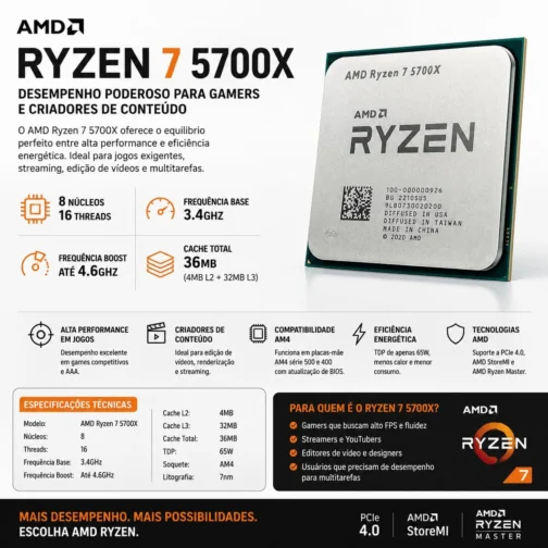 PC GAMER RYZEN 7 5700X, B550M, WI-FI, 32GB RAM, NVME 1TB, NVIDIA RTX 5060 8GB - Imagem 4