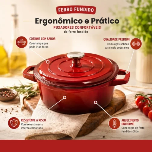 Conjunto de Panelas Holândesa Ferro Fundido Esmaltado, 3 Peças, Indução Forno e Fogão, Antiaderente, Caçarola 24 cm. Grande 4.2L, Média 3L, Menor 2L. (Black) - Imagem 3