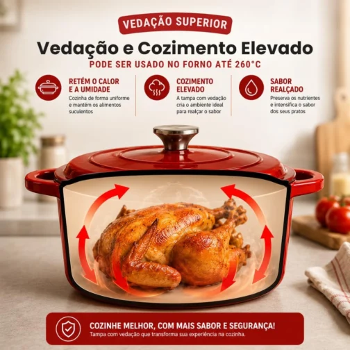Conjunto de Panelas Holândesa Ferro Fundido Esmaltado, 3 Peças, Indução Forno e Fogão, Antiaderente, Caçarola 24 cm. Grande 4.2L, Média 3L, Menor 2L. (Black) - Imagem 5