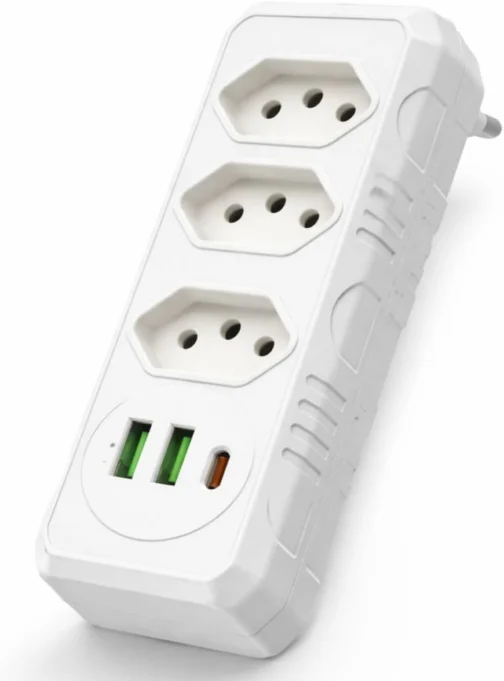 Extensão Elétrica/Benjamin com 3 Tomadas, 2 USB + USB-C – Régua de Energia e Adaptador de Tomada Premium - Imagem 3