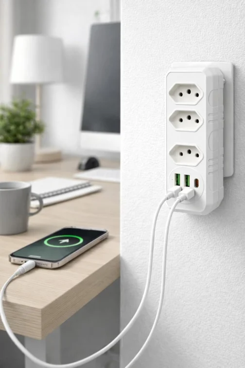 Extensão Elétrica/Benjamin com 3 Tomadas, 2 USB + USB-C – Régua de Energia e Adaptador de Tomada Premium - Imagem 7