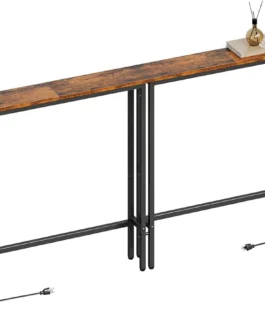 ELYKEN Mesa de console estreita de 240 cm com tomada, mesa de sofá atrás do