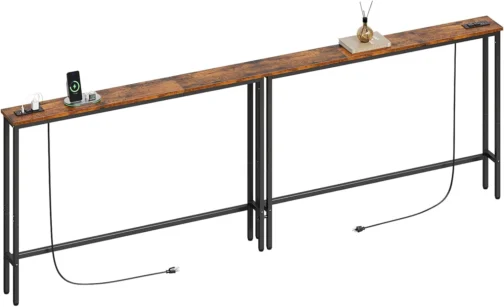 ELYKEN Mesa de console estreita de 240 cm com tomada, mesa de sofá atrás do - Imagem 2