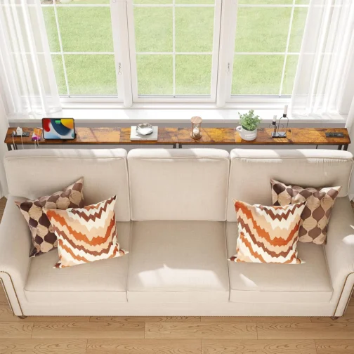 ELYKEN Mesa de console estreita de 240 cm com tomada, mesa de sofá atrás do - Imagem 3