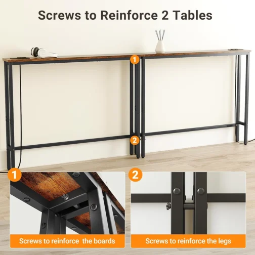 ELYKEN Mesa de console estreita de 240 cm com tomada, mesa de sofá atrás do - Imagem 7