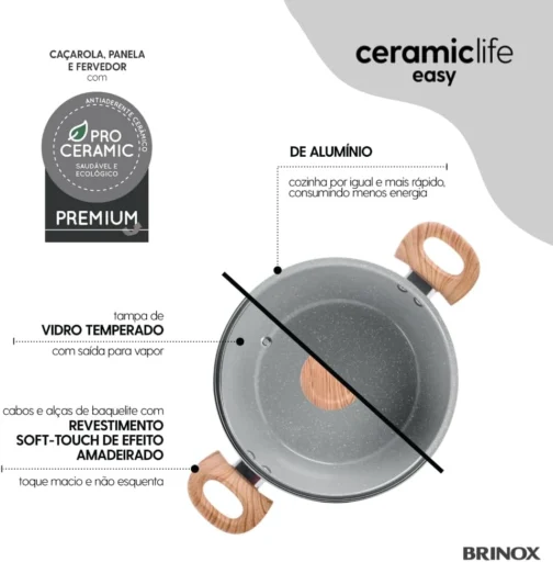 Jogo de Panelas Brinox 5 Peças Ceramic Life Easy Cinza - Imagem 4