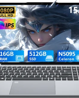 DUNHOO Laptop de 15,6 polegadas, laptops de 16 GB de RAM, SSD de 512 GB, computador de topo de volta N5095, laptops portáteis, abertura de ângulo de 180, teclado retroiluminado com desbloqueio de