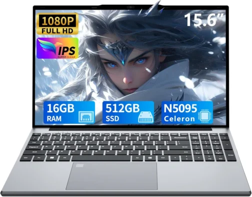 DUNHOO Laptop de 15,6 polegadas, laptops de 16 GB de RAM, SSD de 512 GB, computador de topo de volta N5095, laptops portáteis, abertura de ângulo de 180, teclado retroiluminado com desbloqueio de - Imagem 2