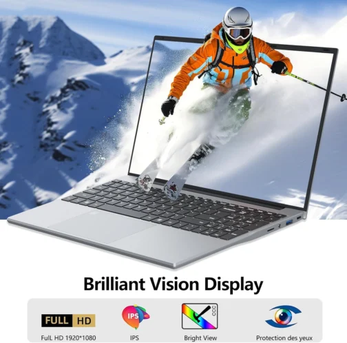 DUNHOO Laptop de 15,6 polegadas, laptops de 16 GB de RAM, SSD de 512 GB, computador de topo de volta N5095, laptops portáteis, abertura de ângulo de 180, teclado retroiluminado com desbloqueio de - Imagem 3