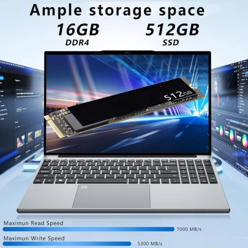 DUNHOO Laptop de 15,6 polegadas, laptops de 16 GB de RAM, SSD de 512 GB, computador de topo de volta N5095, laptops portáteis, abertura de ângulo de 180, teclado retroiluminado com desbloqueio de - Imagem 4