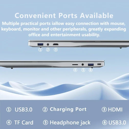 DUNHOO Laptop de 15,6 polegadas, laptops de 16 GB de RAM, SSD de 512 GB, computador de topo de volta N5095, laptops portáteis, abertura de ângulo de 180, teclado retroiluminado com desbloqueio de - Imagem 6