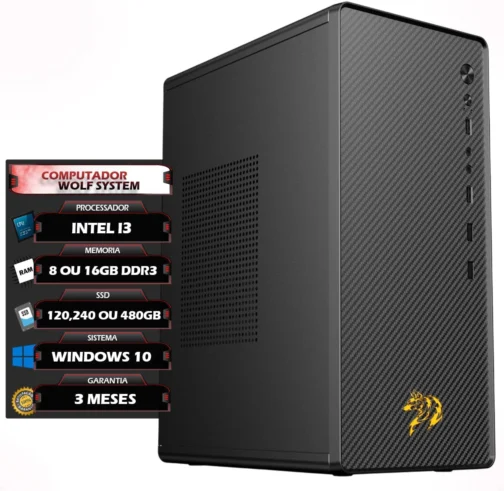 PC Desktop Intel Core i3 4ª Geração, 8GB ou 16GB RAM DDR3, SSD 120GB/240GB/480GB, Windows 11, 4 Portas USB, HDMI, Preto, Torre (120, GB, 16, GB) - Imagem 2