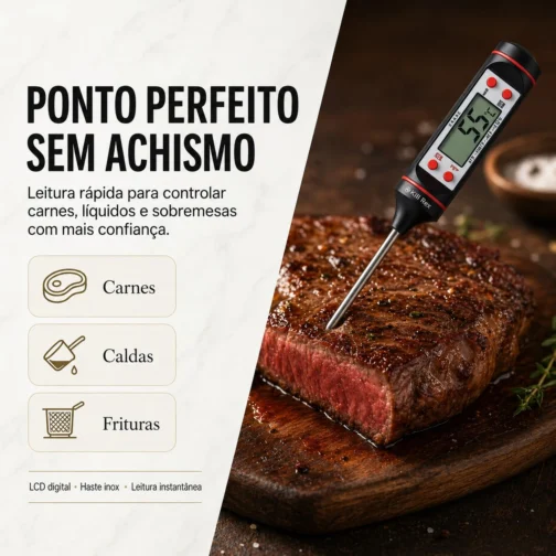 Termômetro Culinário Digital Espeto para Alimentos – Medição Rápida e Precisa de Temperatura para Carnes, Churrasco, Doces e Cozinha Profissional - Imagem 4