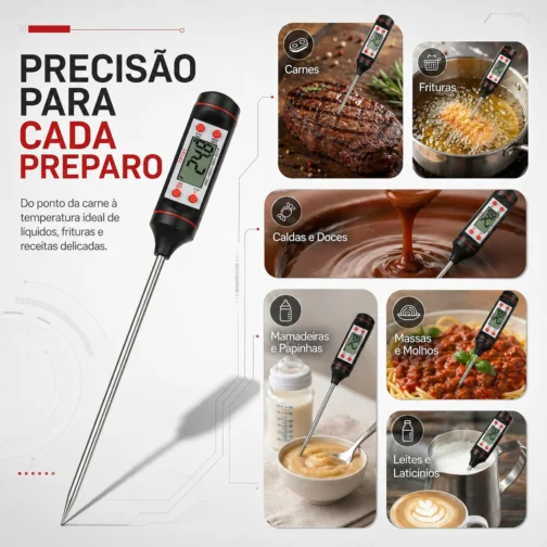Termômetro Culinário Digital Espeto para Alimentos – Medição Rápida e Precisa de Temperatura para Carnes, Churrasco, Doces e Cozinha Profissional - Imagem 5