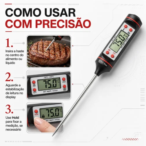 Termômetro Culinário Digital Espeto para Alimentos – Medição Rápida e Precisa de Temperatura para Carnes, Churrasco, Doces e Cozinha Profissional - Imagem 7