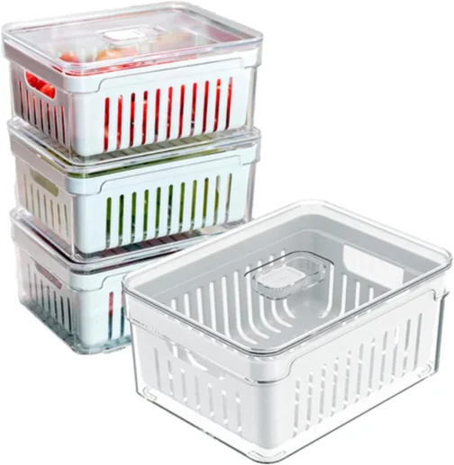 House Organizer Kit 4 Organizadores Geladeira Armário Cozinha 2,2 Litros Alimentos Vegetais - Imagem 2