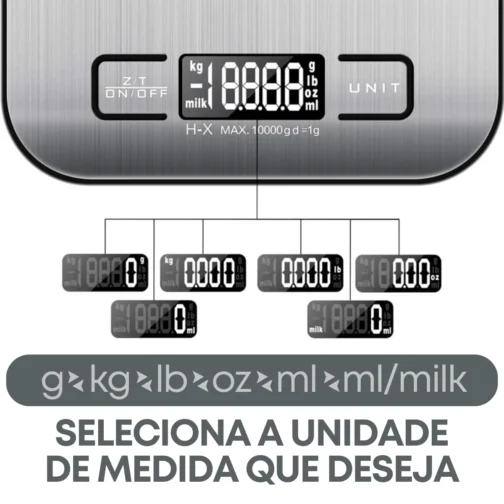 Balança de Cozinha Inox Digital para Alimentos Dieta Fitness Alta Precisão Resistente a Água Com Base Antiderrapante e Visor de Alta Definição Pesagem de 1g até 10kg Premium - Imagem 5