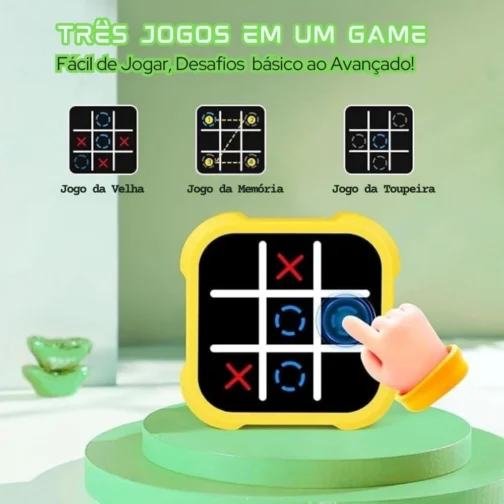Jogo Raciocinio Lógico 3 em 1 Infantil Eletronico, Jogo da Velha, Memória e Toupeira, Portátil, para Treino de Memória e Concentração - Imagem 3
