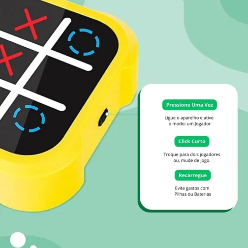 Jogo Raciocinio Lógico 3 em 1 Infantil Eletronico, Jogo da Velha, Memória e Toupeira, Portátil, para Treino de Memória e Concentração - Imagem 5
