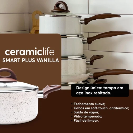 Brinox - Jogo de Panelas Antiaderente Ceramic Life 6 Peças Smart Plus - Vanilla - Imagem 6