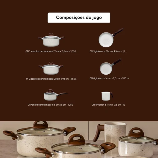 Brinox - Jogo de Panelas Antiaderente Ceramic Life 6 Peças Smart Plus - Vanilla - Imagem 7