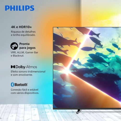 PHILIPS, Smart TV Ambilight 50" 4K, Titan OS, 50PUG8100/78, Comando de Voz, HDR10+/Dolby Atmos, VRR/ALLM, Bluetooth - Imagem 4